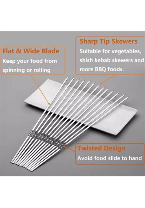 BBQ SKEWERS stainless steel reusable very sharp tip - tusuk sate 32cm 5pcs